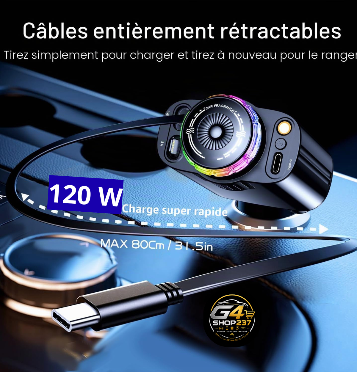 Chargeur Voiture 5-en-1 – Diffuseur d'Arômes & Projecteur Ciel Étoilé