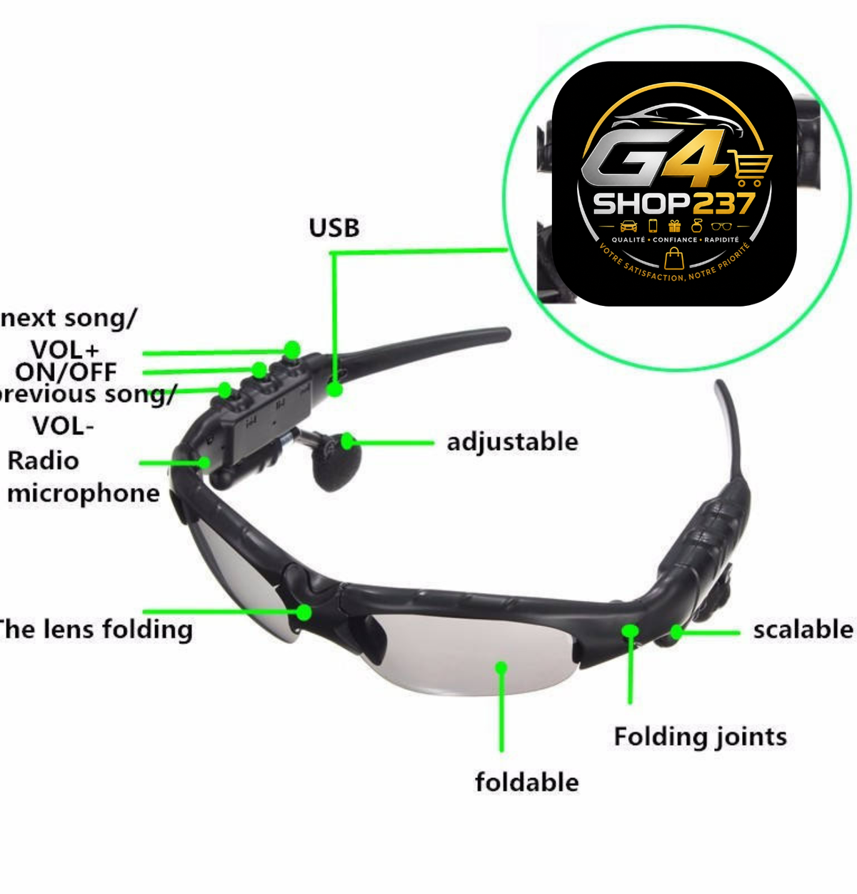 Lunettes Bluetooth Sport + Écouteurs Intégrés 3-en-1 | 3 Verres Inclus