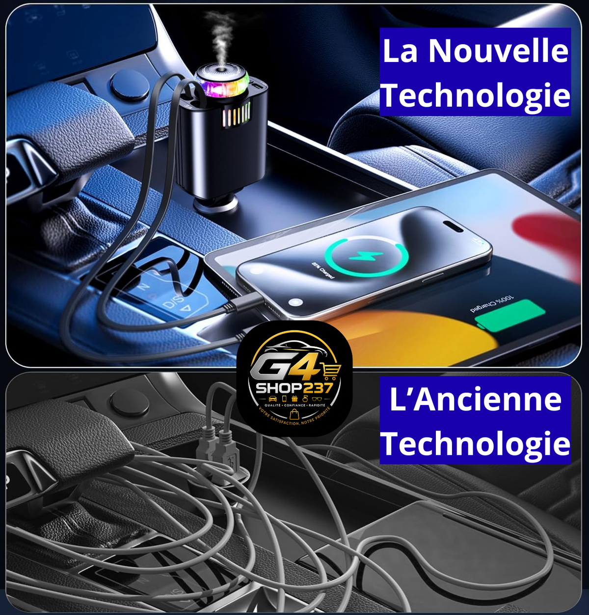 Chargeur Voiture 5-en-1 – Diffuseur d'Arômes & Projecteur Ciel Étoilé