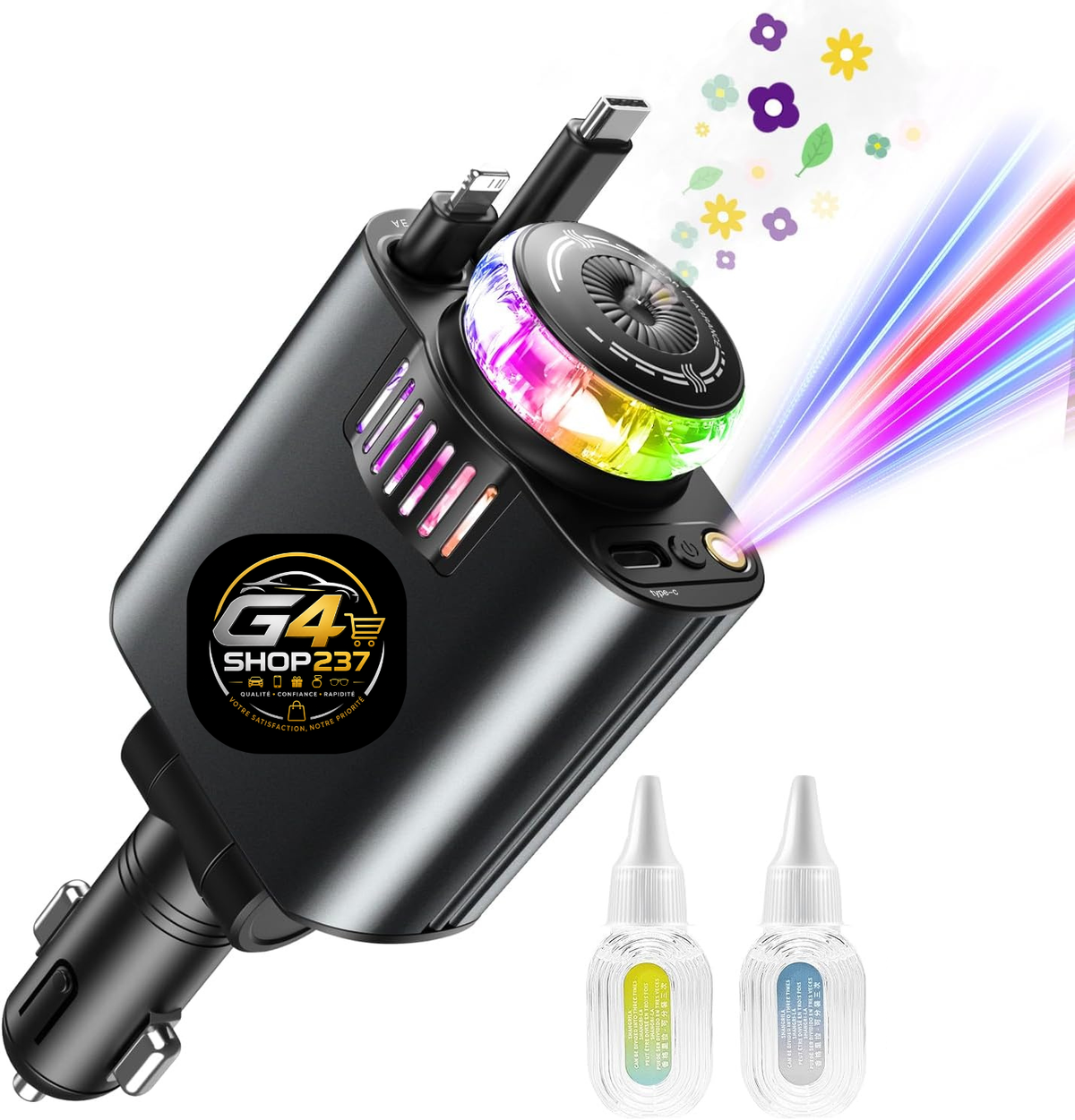 Chargeur Voiture 5-en-1 – Diffuseur d'Arômes & Projecteur Ciel Étoilé