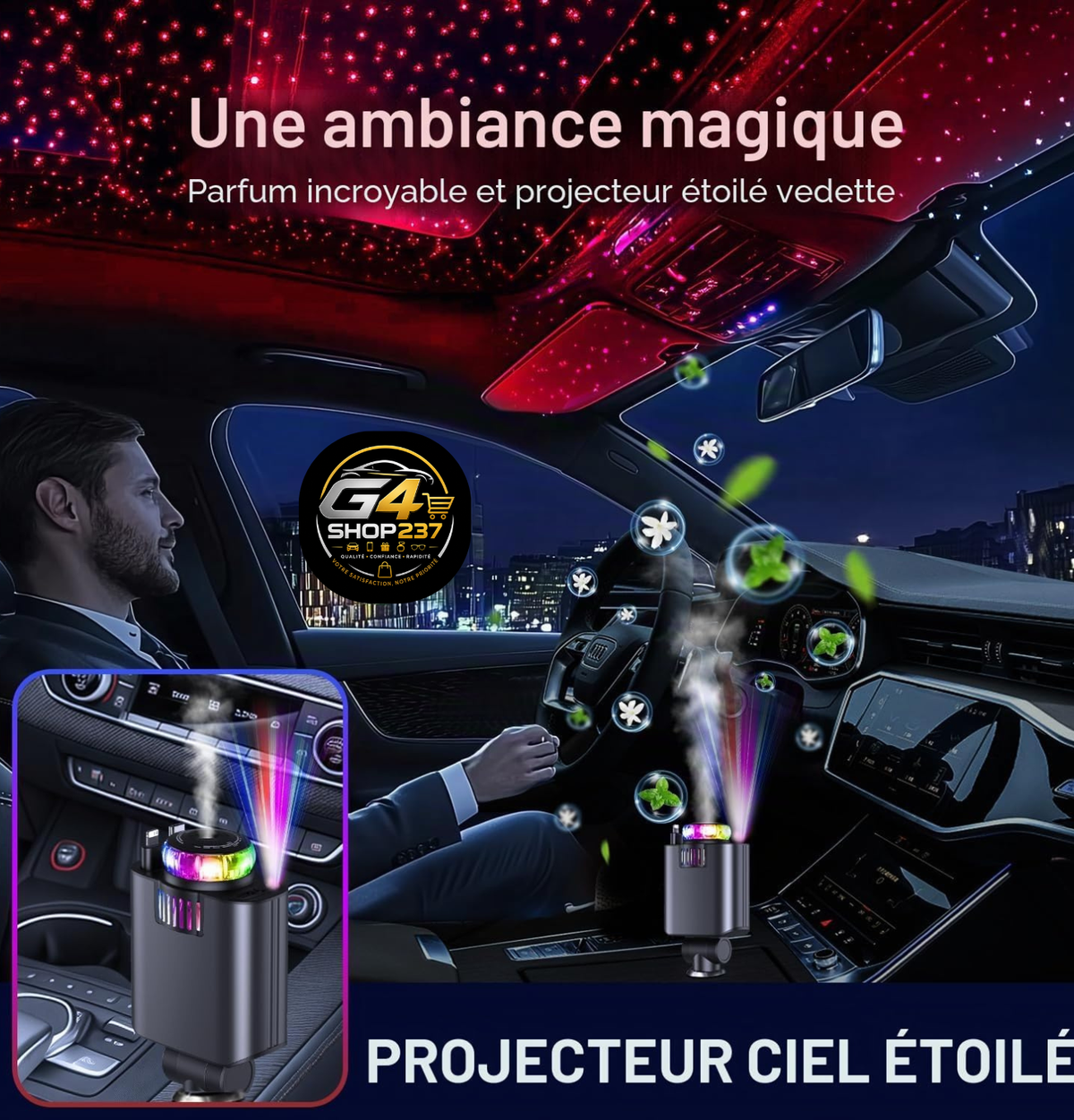 Chargeur Voiture 5-en-1 – Diffuseur d'Arômes & Projecteur Ciel Étoilé
